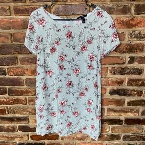 Forever 21 Sage Green Floral Short Sleeve Mini Dress Women's Size Large